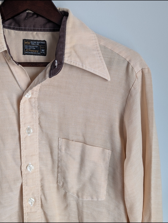 jcpenney Other - VTG 70s JCPenney MW Shirt Mens Medium Tan Butterfly Collar Contrast Disco Boho